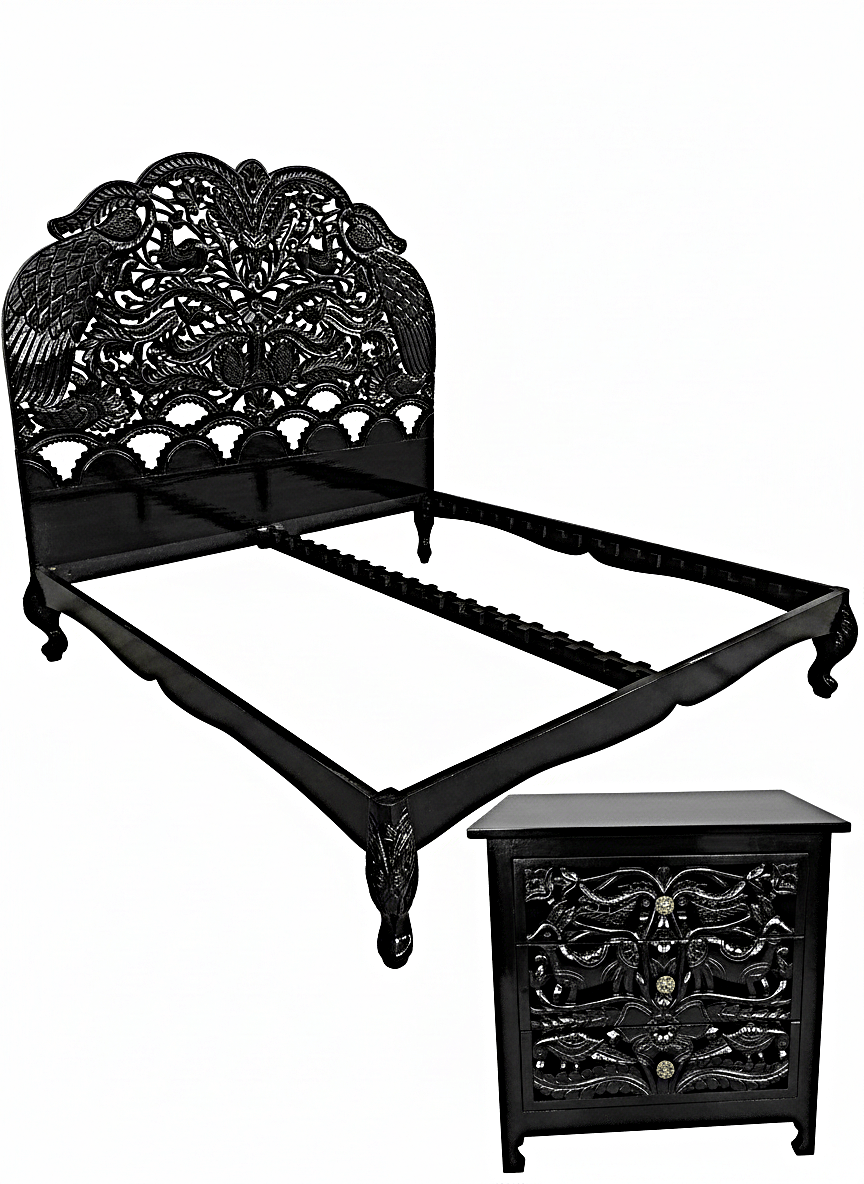 Hand Carved Indian Shajahan Bed Frame Indian Bed bedside by Hibashi Furniture – handcrafted solid wood furniture made in India