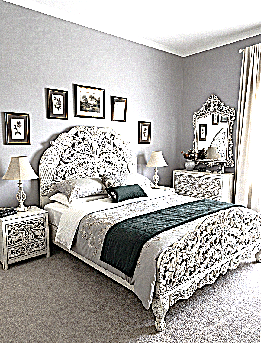 Hand Carved Indian Shajahan Bed Frame Indian Bed bedside – handcrafted solid wood furniture