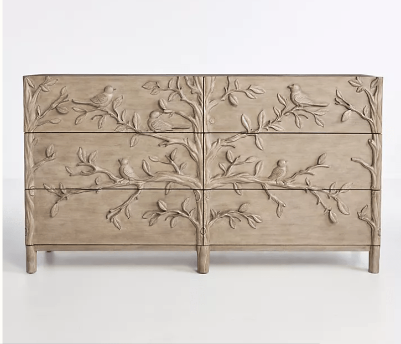 Hand Carved Ornithology Six - Drawer Dresser by Hibashi Furniture – handcrafted solid wood furniture made in India