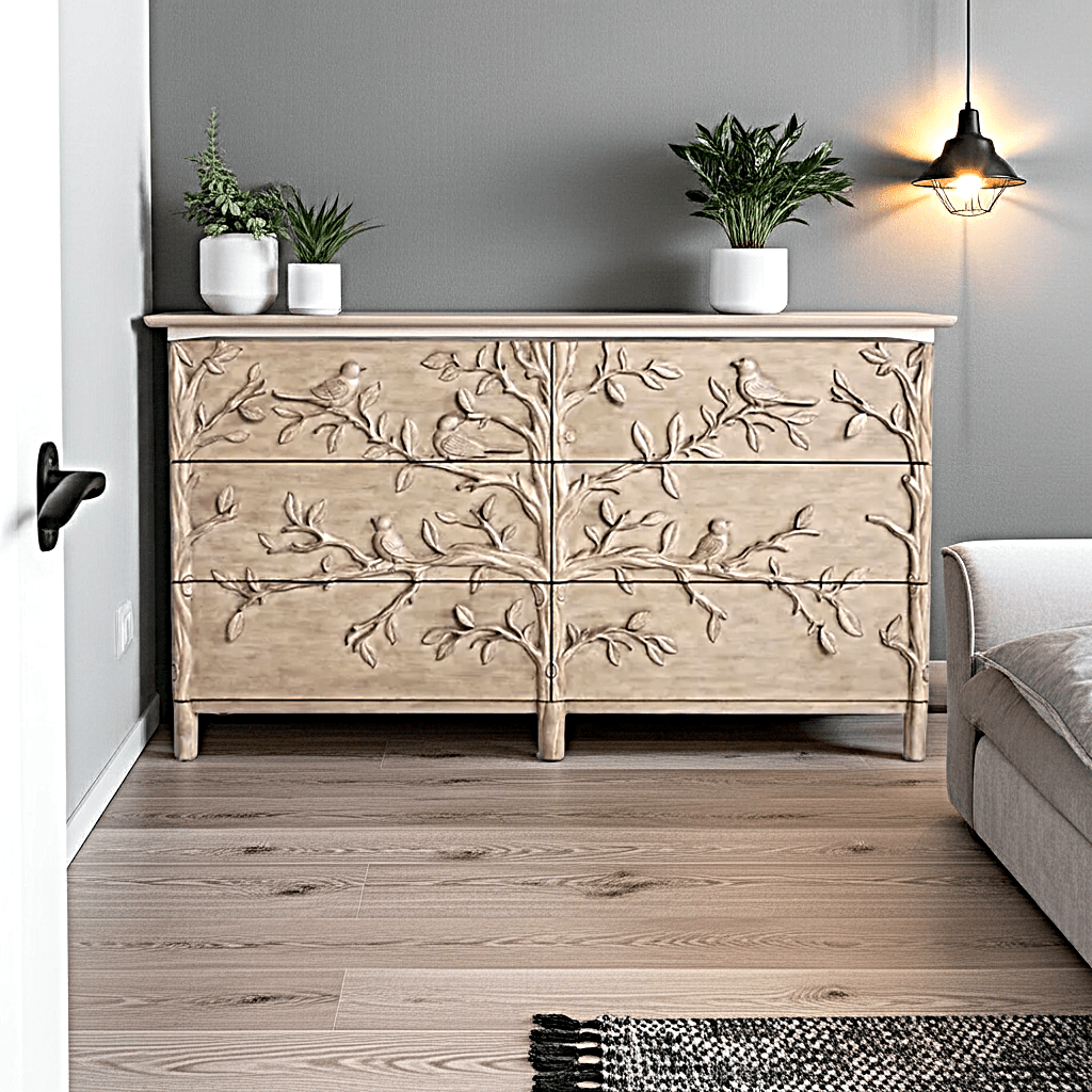 Hand Carved Ornithology Six - Drawer Dresser by Hibashi Furniture – handcrafted solid wood furniture made in India