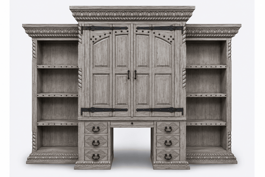 Imperial Scholar’s Haven™ Hand - Carved Solid Wood Executive Bookcase & Library Hutch Collection – handcrafted solid wood furniture
