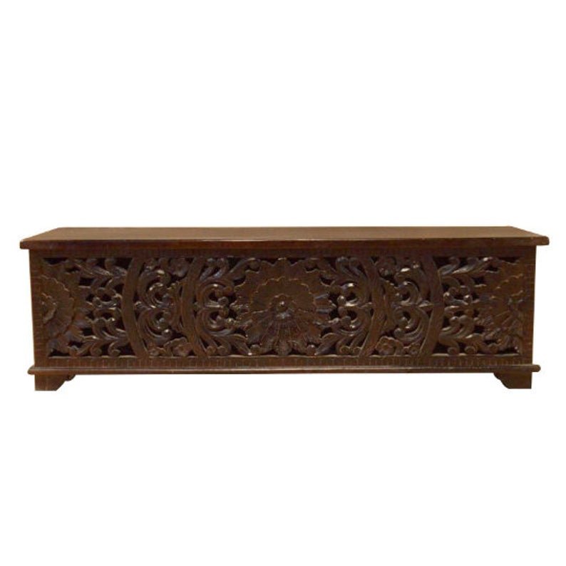 JALI Hand Carved Chest Box, handmade Footboard runner Storage chest by Hibashi Furniture – handcrafted solid wood furniture made in India