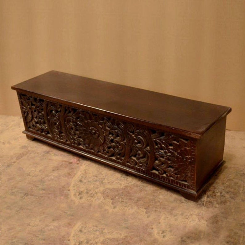JALI Hand Carved Chest Box, handmade Footboard runner Storage chest by Hibashi Furniture – handcrafted solid wood furniture made in India