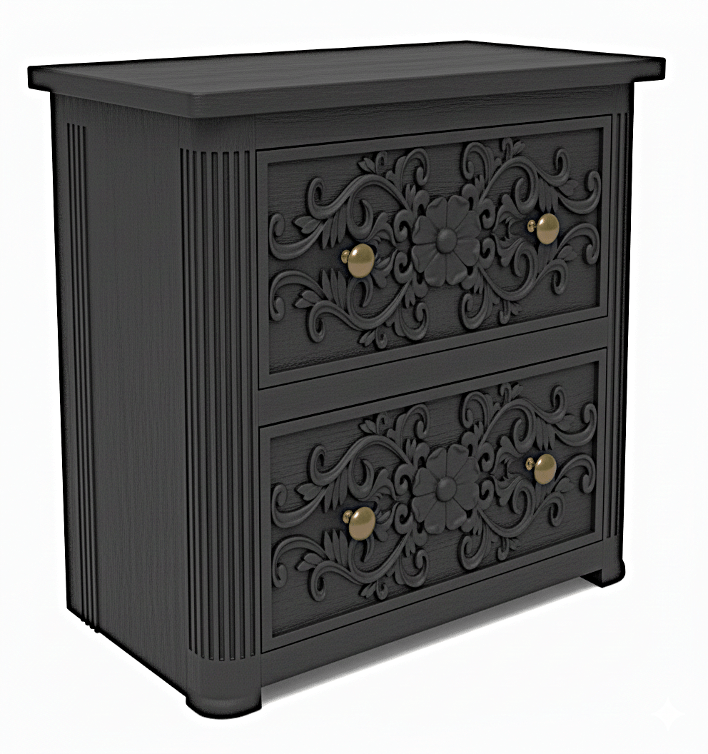 Kasbah Hand - Carved Solid Wooden Nightstand by Hibashi Furniture – handcrafted solid wood furniture made in India