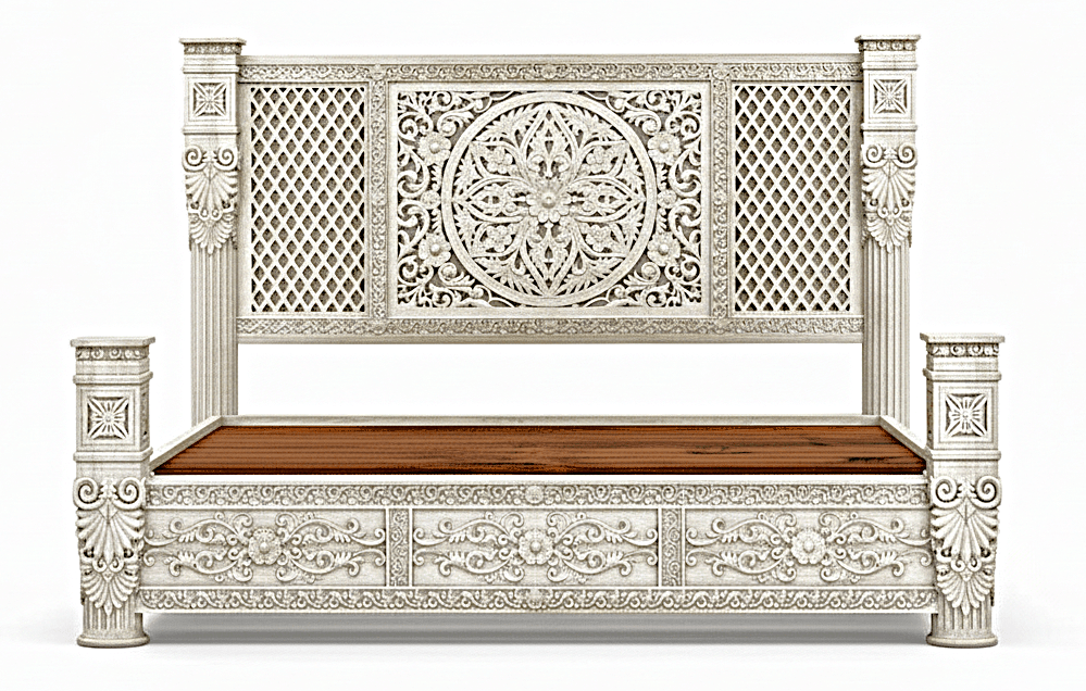 Kasbah Hand - Carved Solid Wooden Platform Bed / Bedroom Set by Hibashi Furniture – handcrafted solid wood furniture made in India