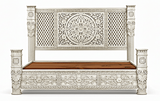 Kasbah Hand-Carved Solid Wooden Platform Bed/Bedroom Set – handcrafted solid wood furniture