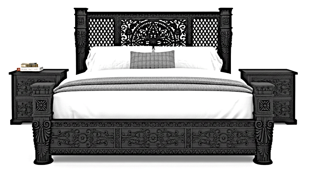Kasbah Hand - Carved Solid Wooden Platform Bed / Bedroom Set by Hibashi Furniture – handcrafted solid wood furniture made in India