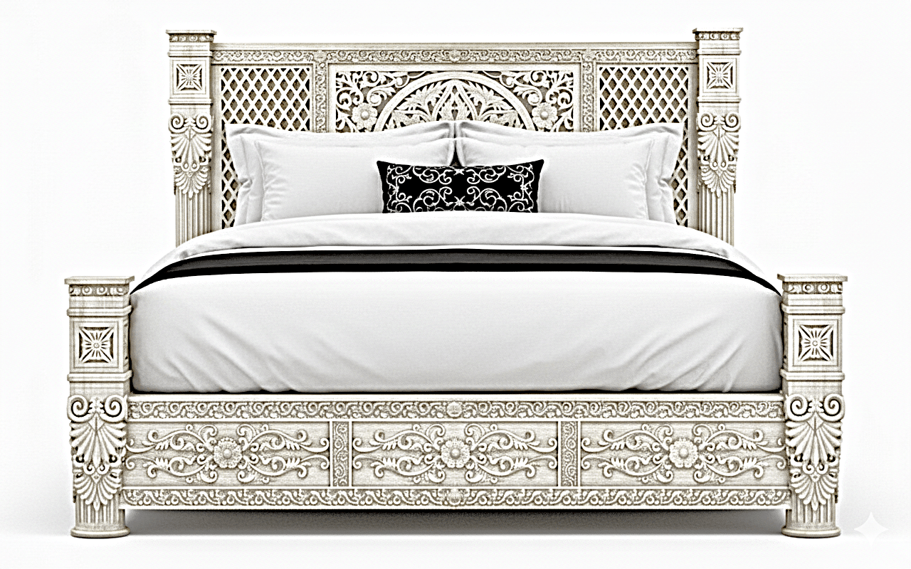 Kasbah Hand - Carved Solid Wooden Platform Bed / Bedroom Set by Hibashi Furniture – handcrafted solid wood furniture made in India