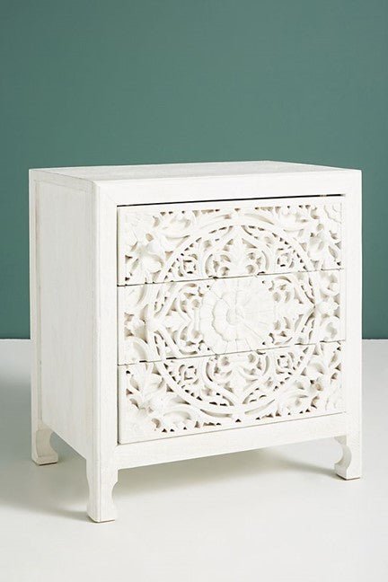 Lombok Handmade Wooden Nightstand / Hand Carved Floral Bedside – handcrafted solid wood furniture