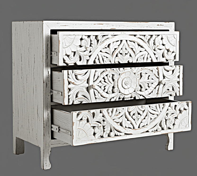 Lombok Wooden Dresser Chest of 3 Drawer Cabinet by Hibashi Furniture – handcrafted solid wood furniture made in India
