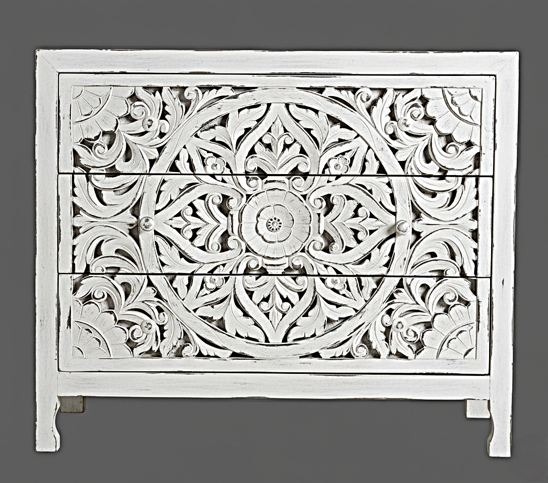 Lombok Wooden Dresser Chest of 3 Drawer Cabinet by Hibashi Furniture – handcrafted solid wood furniture made in India