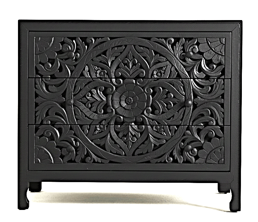 Lombok Wooden Dresser Chest of 3 Drawer Cabinet by Hibashi Furniture – handcrafted solid wood furniture made in India