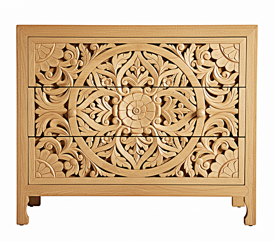 Lombok Wooden Dresser Chest of 3 Drawer Cabinet by Hibashi Furniture – handcrafted solid wood furniture made in India