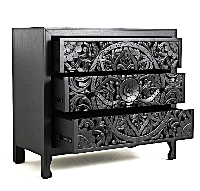 Lombok Wooden Dresser Chest of 3 Drawer Cabinet by Hibashi Furniture – handcrafted solid wood furniture made in India