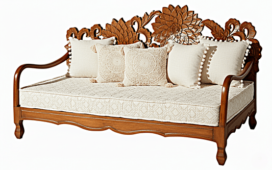 Lotus Hand Carved Solid Wooden Indoor / Outdoor Daybed – handcrafted solid wood furniture