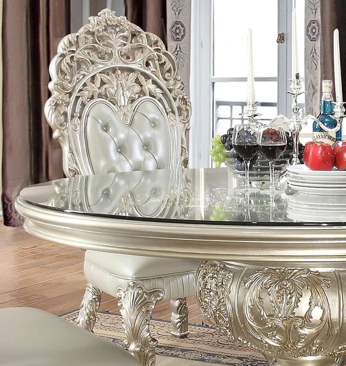 Magnisy Hand Carved European Circular Dining Table Set by Hibashi Furniture – handcrafted solid wood furniture made in India
