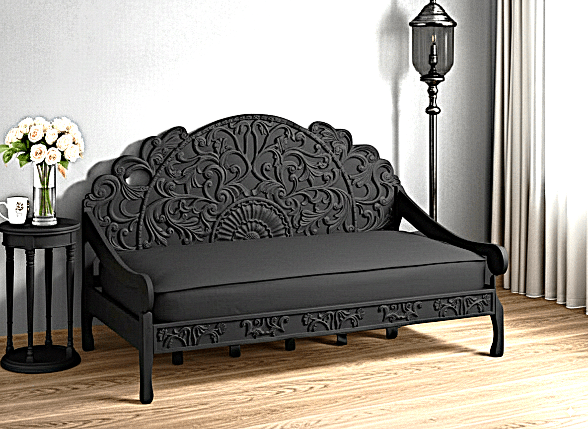 Mahal Hand Carved Indoor / Outdoor Daybed by Hibashi Furniture – handcrafted solid wood furniture made in India