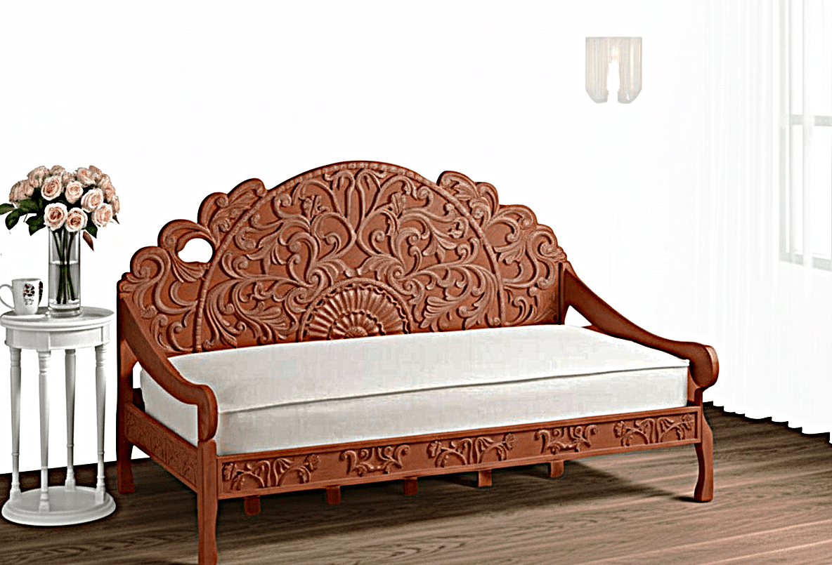 Mahal Hand Carved Indoor / Outdoor Daybed by Hibashi Furniture – handcrafted solid wood furniture made in India