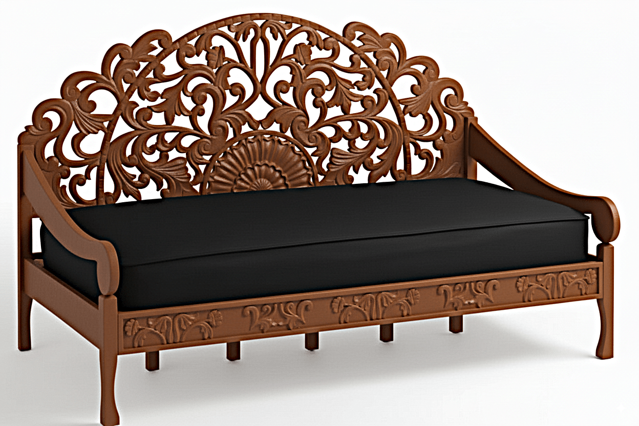 Mahal Hand Carved Indoor / Outdoor Daybed by Hibashi Furniture – handcrafted solid wood furniture made in India