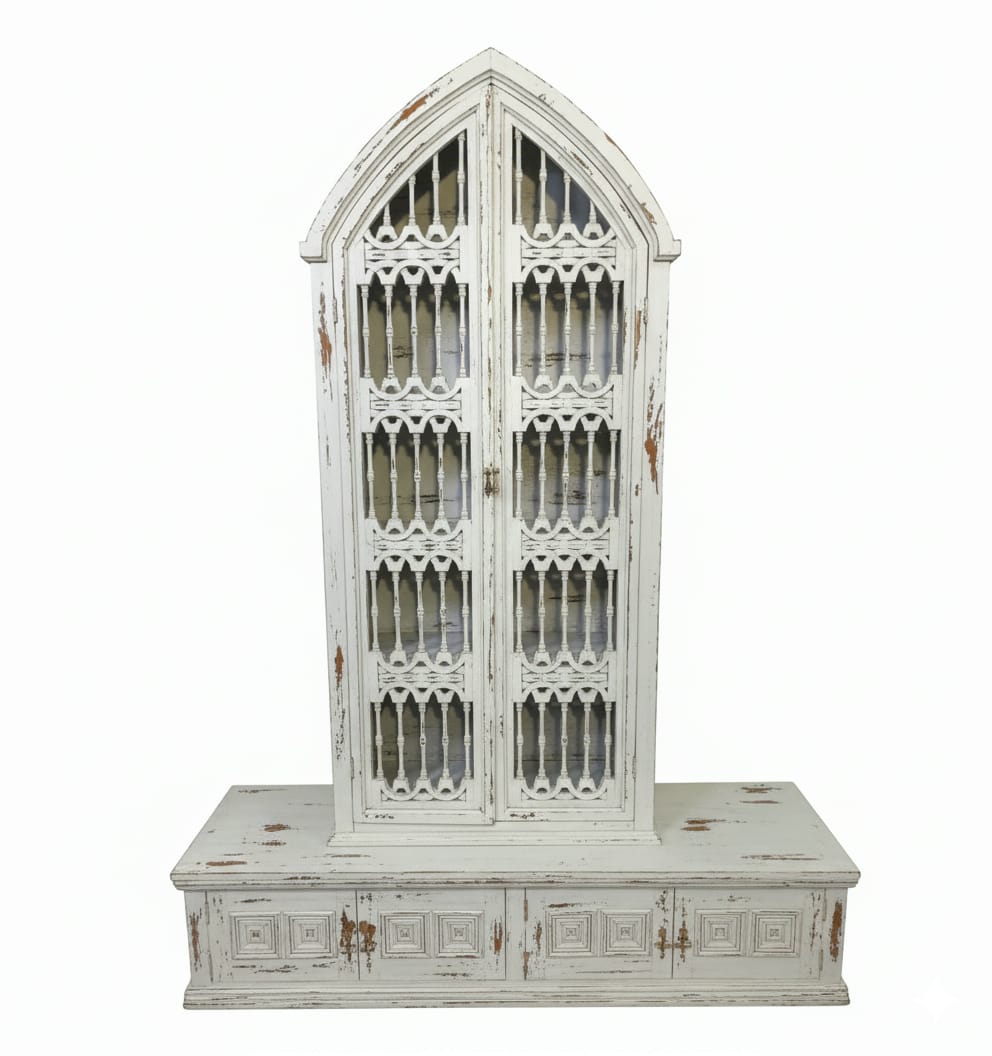 Moral Magnificent Hand Carved Solid Wooden Gothic Style Bookshelf Cabinet Set – handcrafted solid wood furniture