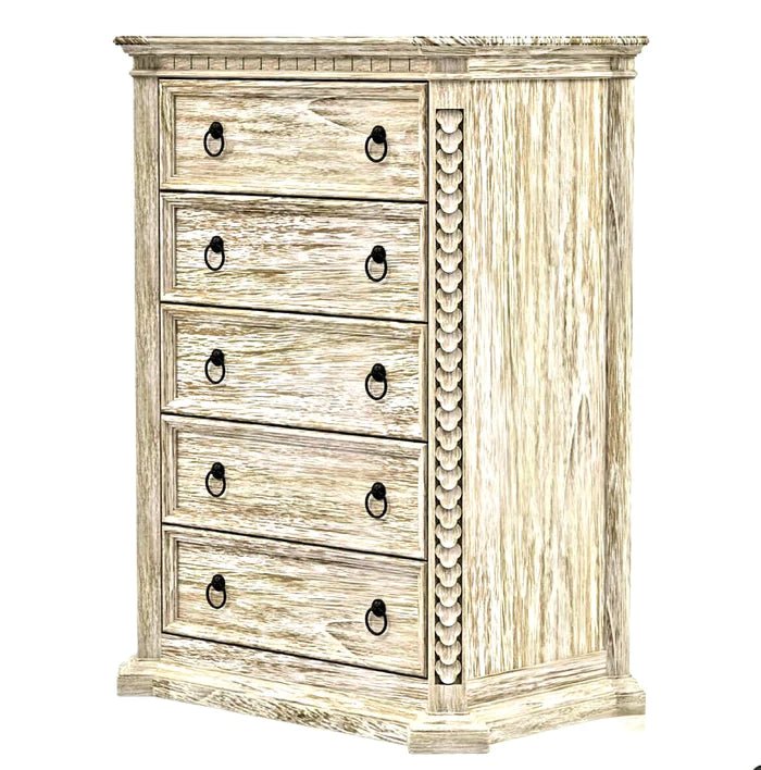 Nimbus Hand Carved Solid Wood Tall Dresser With 5 Drawers by Hibashi Furniture – handcrafted solid wood furniture made in India