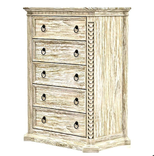 Nimbus Hand Carved Solid Wood Tall Dresser With 5 Drawers – handcrafted solid wood furniture