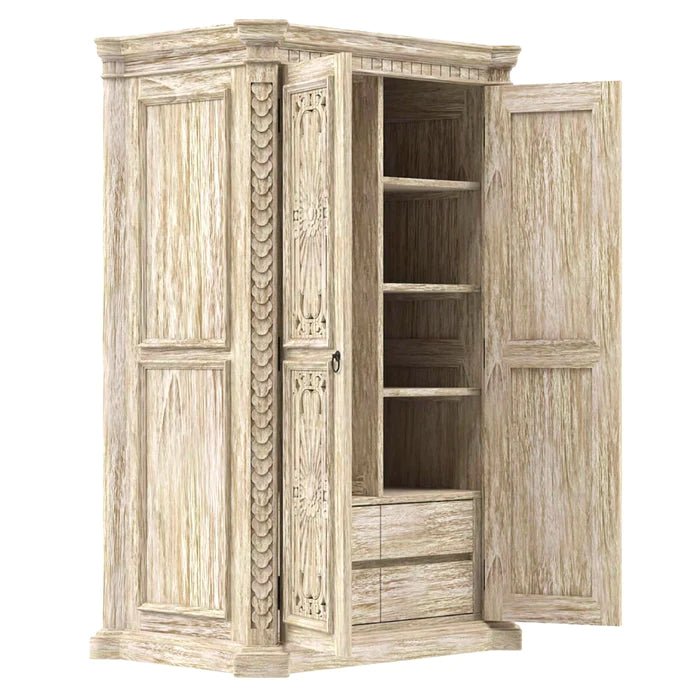 Nimbus Rustic Solid Wood Hand - Carved Armoire With 4 Drawers – handcrafted solid wood furniture