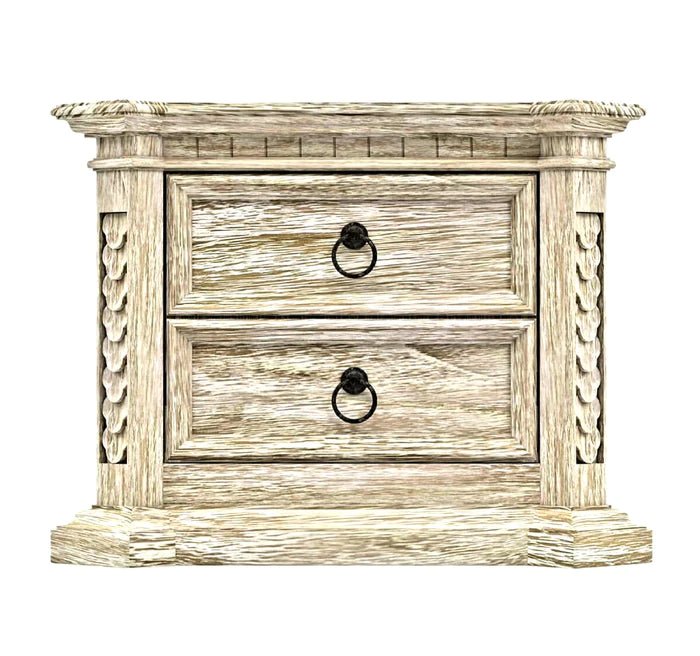Nimbus Rustic Solid Wood Hand - Carved Nightstand With 2 Drawers by Hibashi Furniture – handcrafted solid wood furniture made in India