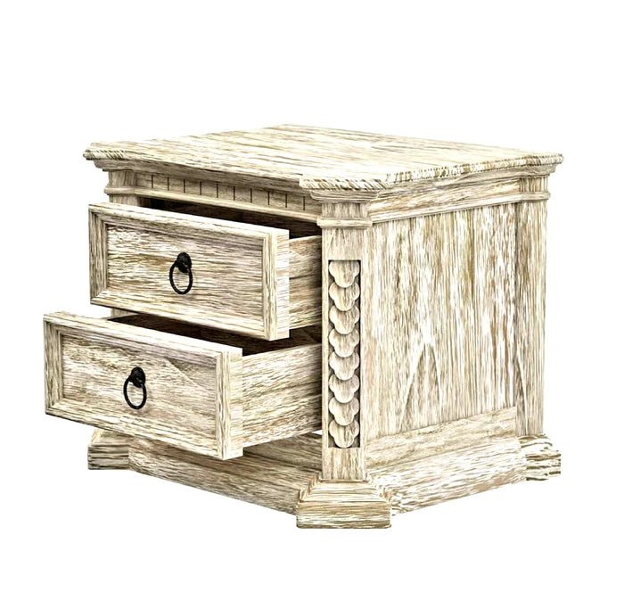 Nimbus Rustic Solid Wood Hand - Carved Nightstand With 2 Drawers by Hibashi Furniture – handcrafted solid wood furniture made in India