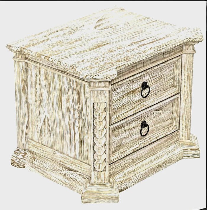 Nimbus Rustic Solid Wood Hand - Carved Nightstand With 2 Drawers by Hibashi Furniture – handcrafted solid wood furniture made in India