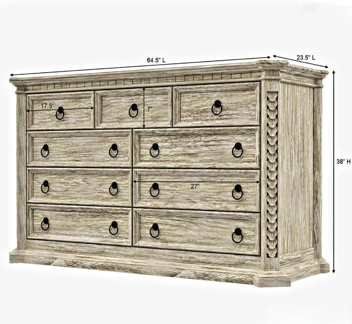 Nimbus Rustic Solid Wood Large Dresser With 9 Drawers by Hibashi Furniture – handcrafted solid wood furniture made in India