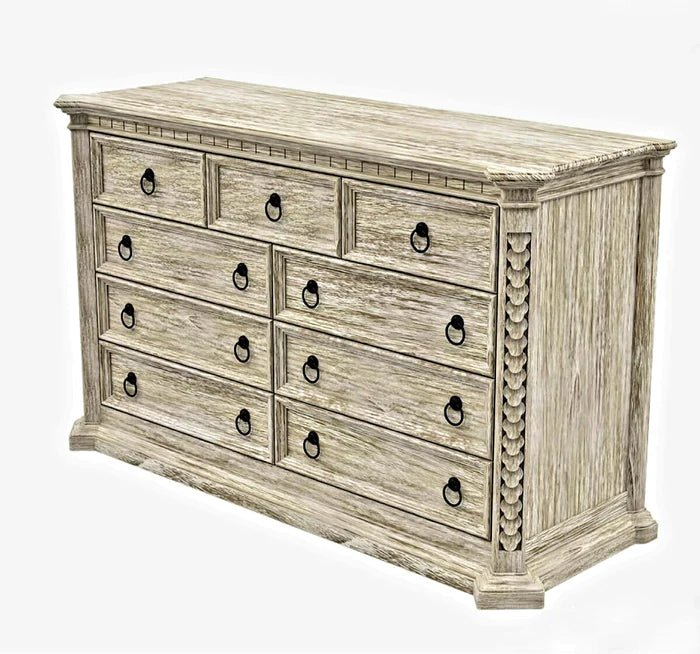 Nimbus Rustic Solid Wood Large Dresser With 9 Drawers by Hibashi Furniture – handcrafted solid wood furniture made in India