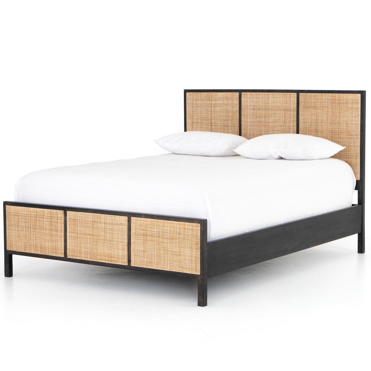 Rattan Woven Cane Platform Bed Frame by Hibashi Furniture – handcrafted solid wood furniture made in India