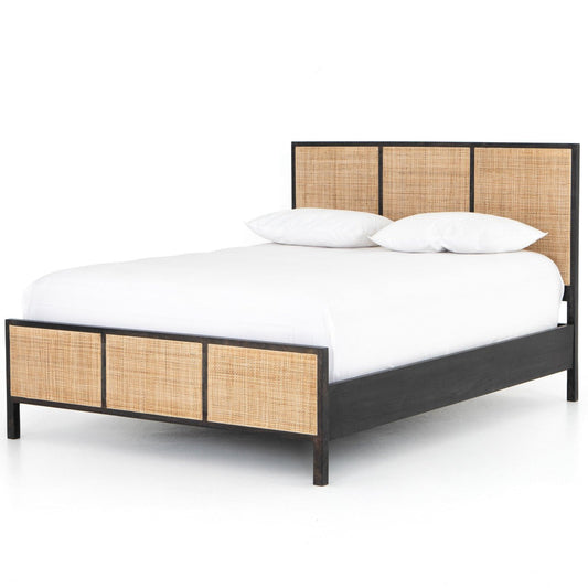 Rattan Woven Cane Platform Bed Frame – handcrafted solid wood furniture
