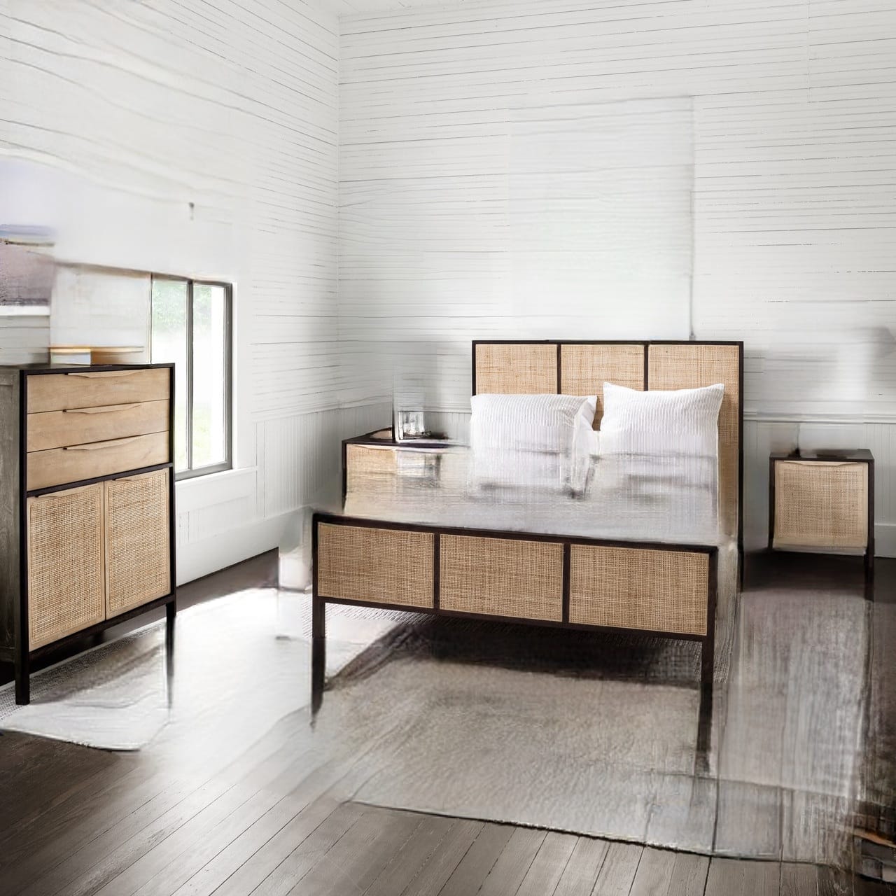 Rattan Woven Cane Platform Bed Frame by Hibashi Furniture – handcrafted solid wood furniture made in India