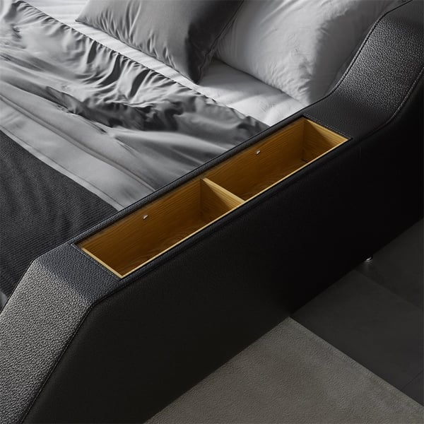 Sash Tufted Upholstered Platform Bed with Massage, Storage, Led Light & Speaker – handcrafted solid wood furniture