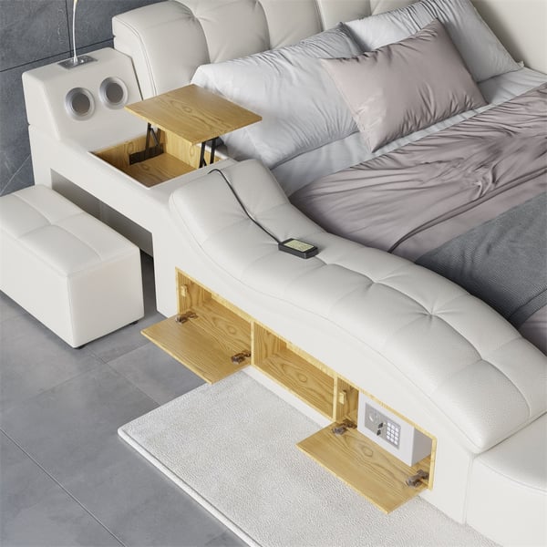 Sash Tufted Upholstered Platform Bed with Massage, Storage, Led Light & Speaker – handcrafted solid wood furniture