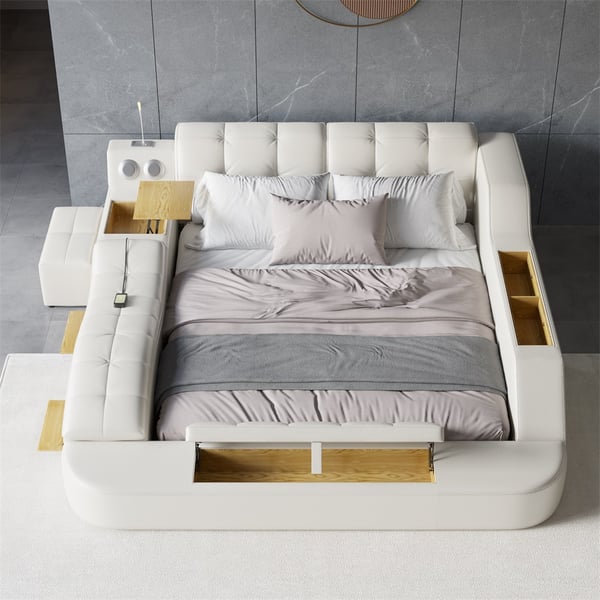 Sash Tufted Upholstered Platform Bed with Massage, Storage, Led Light & Speaker – handcrafted solid wood furniture