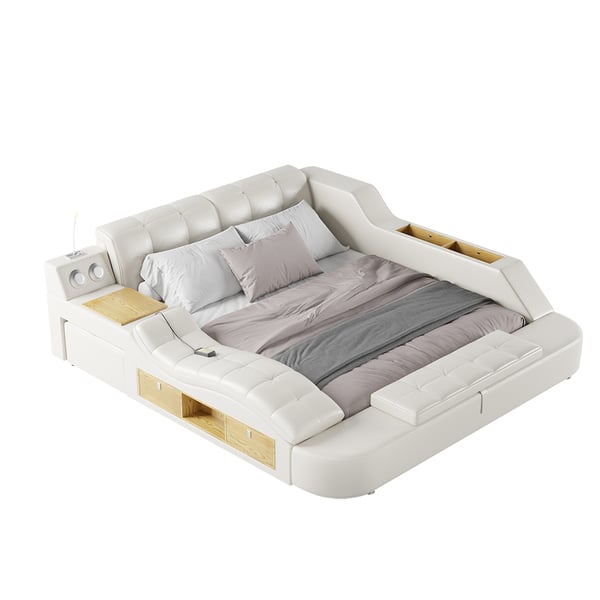 Sash Tufted Upholstered Platform Bed with Massage, Storage, Led Light & Speaker – handcrafted solid wood furniture
