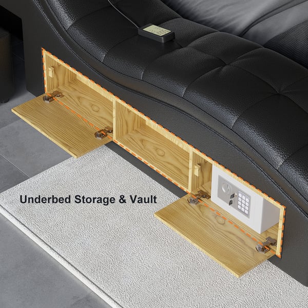 Sash Tufted Upholstered Platform Bed with Massage, Storage, Led Light & Speaker - HF Commercial Furniture