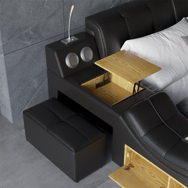 Sash Tufted Upholstered Platform Bed with Massage, Storage, Led Light & Speaker - HF Commercial Furniture