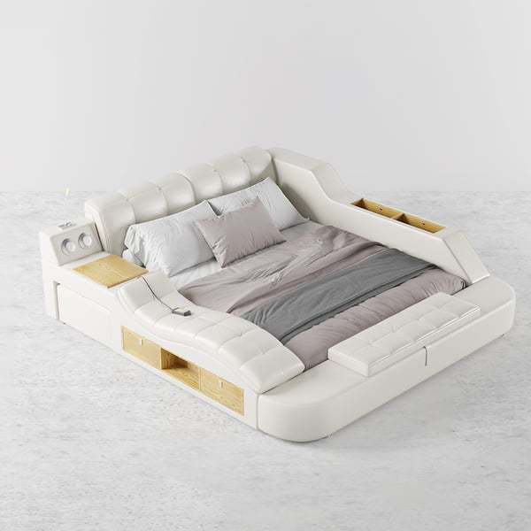Sash Tufted Upholstered Platform Bed with Massage, Storage, Led Light & Speaker – handcrafted solid wood furniture
