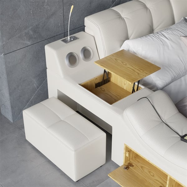 Sash Tufted Upholstered Platform Bed with Massage, Storage, Led Light & Speaker – handcrafted solid wood furniture