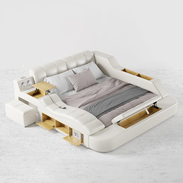 Sash Tufted Upholstered Platform Bed with Massage, Storage, Led Light & Speaker – handcrafted solid wood furniture