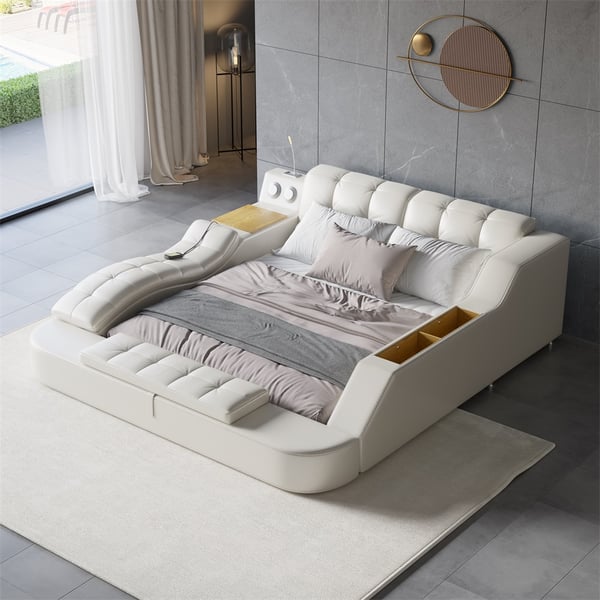 Sash Tufted Upholstered Platform Bed with Massage, Storage, Led Light & Speaker – handcrafted solid wood furniture