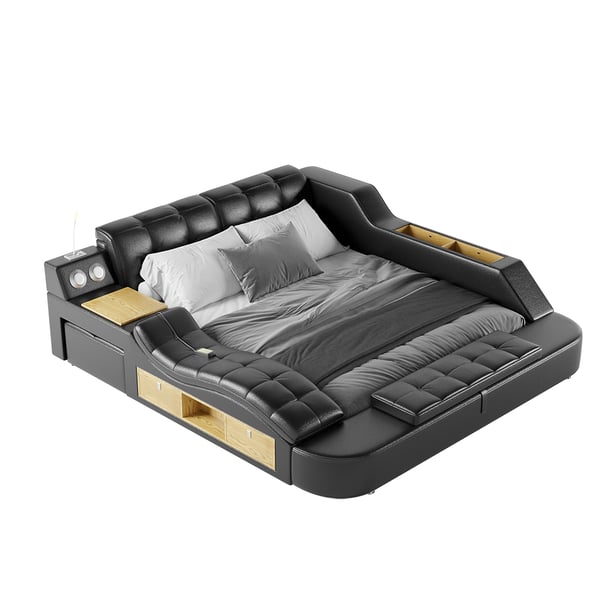 Sash Tufted Upholstered Platform Bed with Massage, Storage, Led Light & Speaker – handcrafted solid wood furniture
