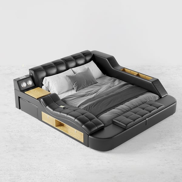 Sash Tufted Upholstered Platform Bed with Massage, Storage, Led Light & Speaker - HF Commercial Furniture