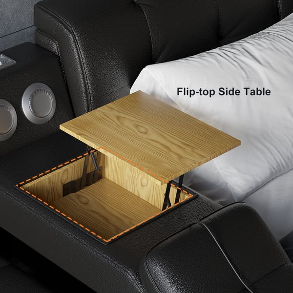 Sash Tufted Upholstered Platform Bed with Massage, Storage, Led Light & Speaker – handcrafted solid wood furniture