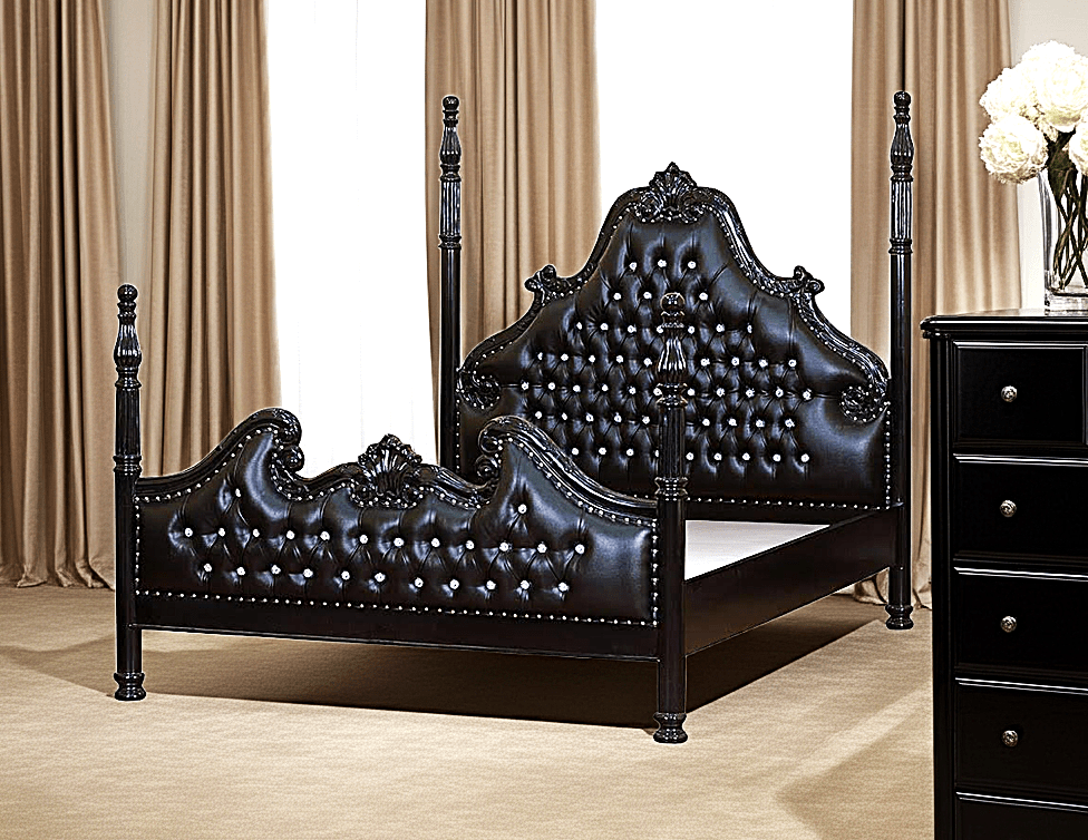 Zaraa Hand Carved Solid Wooden Tufted Bed by Hibashi Furniture – handcrafted solid wood furniture made in India