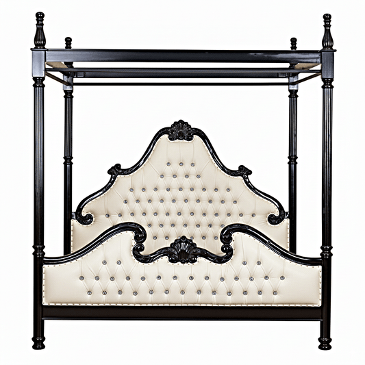 Zaraa Hand Carved Tufted Canopy Bed – handcrafted solid wood furniture